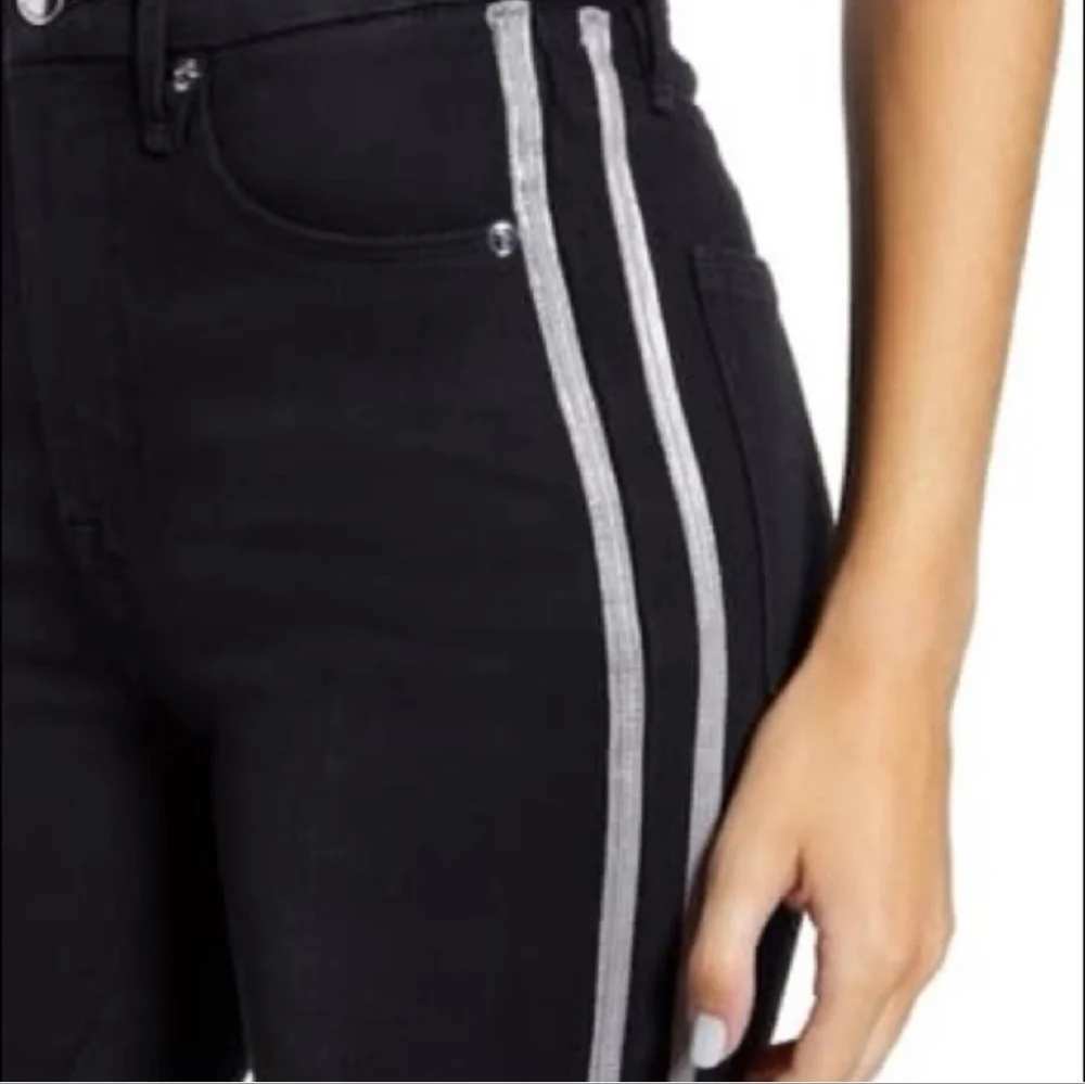 Good American Athletic Silver Stripe High Waisted Skinny Jeans